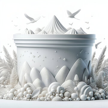 Fresh dairy products with yogurt milk and fruits arranged on a clean white background showcasing healthy food ingredients