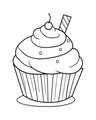 Cute Kawaii cupcake coloring Pages, Cupcake illustration, cupcake black and white, cupcake flat design, cake vector art