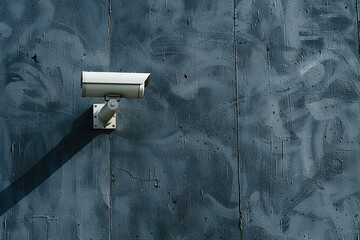 Security video camera on blue wall