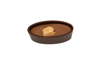 Chocolate candy with a nut isolated on a white background.