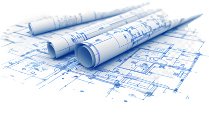Engineering Blueprint Isolated on White Background: PNG File for Architectural Designs, Hand Edited Generative AI