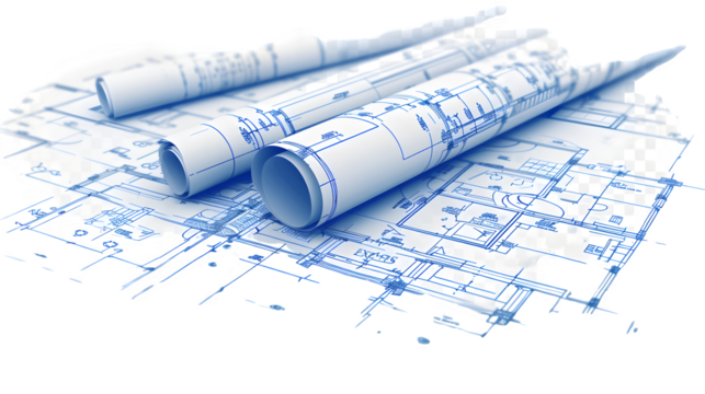 Engineering Blueprint Isolated on White Background: PNG File for Architectural Designs, Hand Edited Generative AI