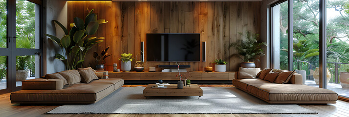 Simple Minimal Cabinet for TV Interior Wall Mock,
Contemporary Living Room OLED TV Takes Center Stage