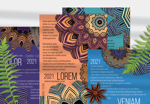 Flyer Layout with Mandala and Ethnic Tribal Lace Flower Elements