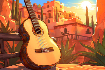 Cinco de Mayo celebration illustration with guitar