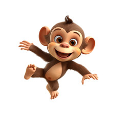3d monkey baby jumping in the air isolated on white background
