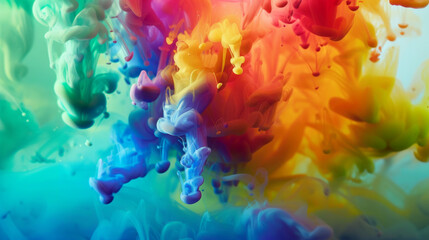 Vibrant colorful ink diffusion in water. Dynamic swirl of multicolored paint. Color explosion - obrazy, fototapety, plakaty