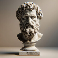 Obraz premium Aristotle bust sculpture, the Greek philosopher. Illustration of the sculpture of Aristotle. The Greek philosopher. Aristotle is a central figure in the history of Ancient Greek philosophy.