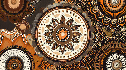 Aboriginal dotwork abstract background in earth tones - obrazy, fototapety, plakaty
