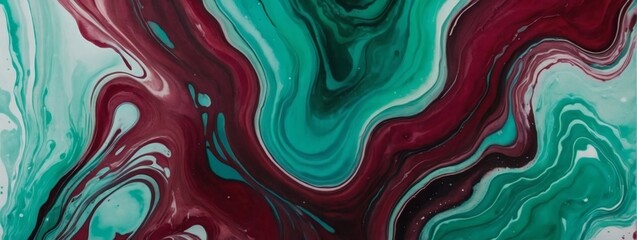 Abstract watercolor paint background by burgundy and jade green with liquid fluid texture for background, banner.