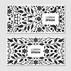 Luxury Christmas frame, abstract sketch winter floral design templates for xmas products. Geometric monochrome square, holly silver backgrounds with fir tree. Use for package, branding, decoration, - 787476780
