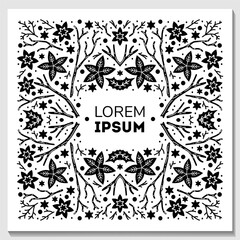 Luxury Christmas frame, abstract sketch winter floral design templates for xmas products. Geometric monochrome square, holly silver backgrounds with fir tree. Use for package, branding, decoration, - 787477111