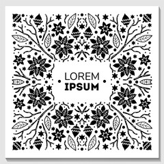 Luxury Christmas frame, abstract sketch winter floral design templates for xmas products. Geometric monochrome square, holly silver backgrounds with fir tree. Use for package, branding, decoration, - 787477398