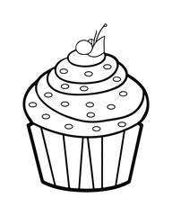 
Cute Kawaii cupcake coloring Pages, Cupcake illustration, cupcake black and white,  cupcake flat design, cake vector art.