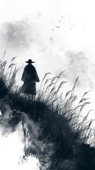 silhouette of a person in the fog