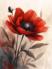 red poppy flower watercolor