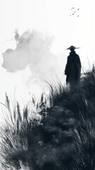 silhouette of a person in the mountains