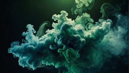 Fototapeta na wymiar Abstract vivid smoke on bright backdrop, great for advertising or design. Neon-lit texture, swirling clouds. Green