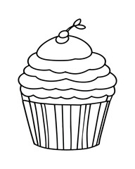 
Cute Kawaii cupcake coloring Pages, Cupcake illustration, cupcake black and white,  cupcake flat design, cake vector art.