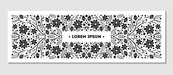 Luxury Christmas frame, abstract sketch winter floral design templates for xmas products. Geometric monochrome square, holly silver backgrounds with fir tree. Use for package, branding, decoration, - 787478536
