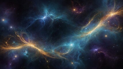 Naklejka premium Mesmerizing dance of colors, lights unfolds in vastness of space, where nebulae, stars intertwine in celestial ballet. Swirls of blue, purple,.