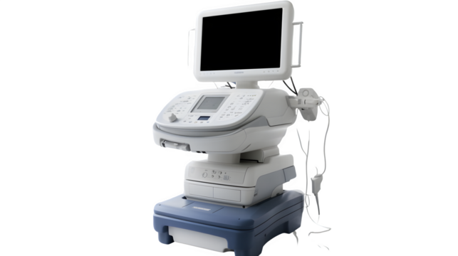Medical Ultrasound Machine Isolated on White Background: PNG File for Healthcare Designs, Hand Edited Generative AI