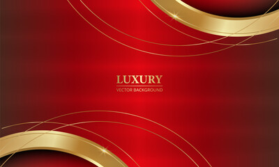 Luxury abstract red background with golden rings. Elegant 3D vector illustration for award, holliday invitation, celebrating, vip card, flyer or brochure
