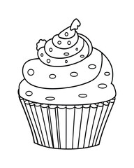 
Cute Kawaii cupcake coloring Pages, Cupcake illustration, cupcake black and white,  cupcake flat design, cake vector art.