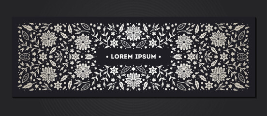 Luxury Christmas frame, abstract sketch winter floral design templates for xmas products. Geometric monochrome square, holly silver backgrounds with fir tree. Use for package, branding, decoration, - 787479927