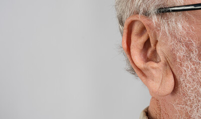 close-up of  elderly man ear