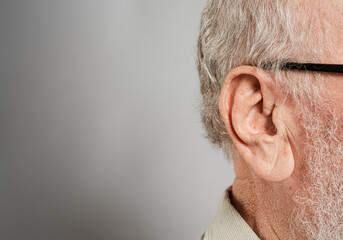 close-up of  elderly man ear