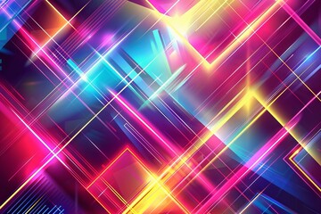 Vivid, colorful abstract digital art with geometric patterns on a gray background.