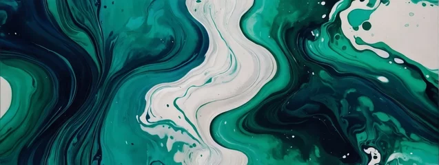 Poster Abstract watercolor paint background by navy blue and emerald green with liquid fluid texture for background, banner. © xKas