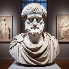 Obraz premium Aristotle bust sculpture, the Greek philosopher. Illustration of the sculpture of Aristotle. The Greek philosopher. Aristotle is a central figure in the history of Ancient Greek philosophy.
