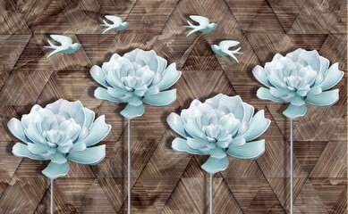 3d Wallpaper Stone Background With Beautiful Flower
