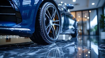 Sleek Auto Majesty: Polished Wheels and Fresh Tires Highlight. Concept Auto Care, Wheel Shine, Tire Maintenance