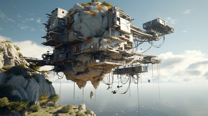 an image of a house that defies gravity, with AI artists creating a structure that appears to float...