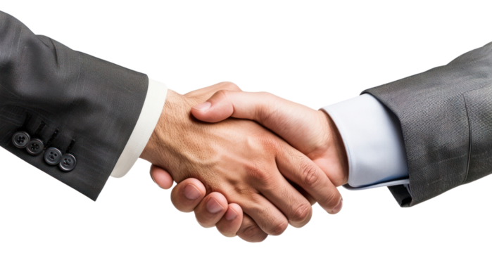 PNG Two hands shaking handshake success white background.