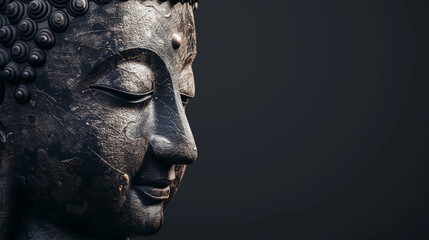 Fototapeta na wymiar Buddha statue on a black background. AI.