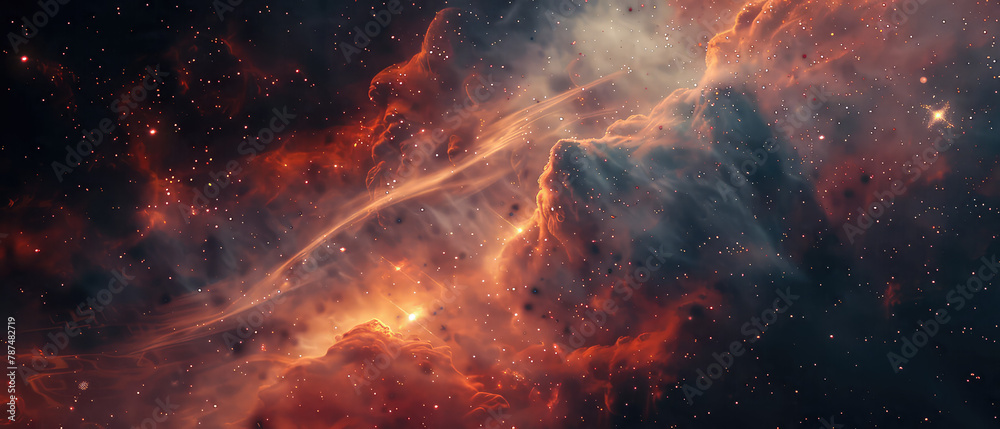 Wall mural majestic red and orange nebula in space