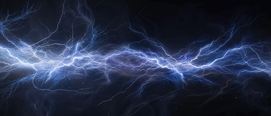 Expansive blue lightning bolt network on black