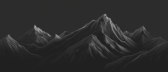 Dark monochrome mountain illustration