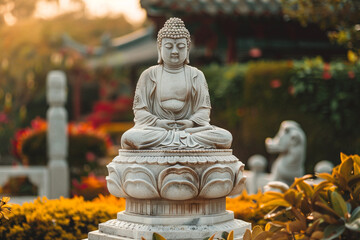 Serene Buddha Statue at Sunset