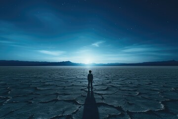 lonely child On a dry lake.
