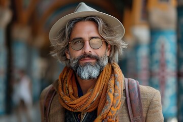 Obraz premium portrait of adult male, hipster, exploring the orient