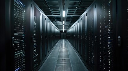 Server room data center Backup, mining, hosting, mainframe computer rack with storage information
