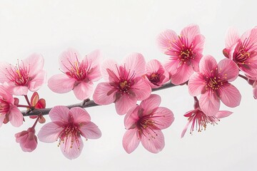 pink cherry blossoms on a branch isolated on a white background, in the style of decorative borders
