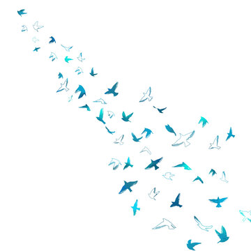 recommend clip art: A flock of blue watercolor flying birds. hand drawing. Not AI, Free birds abstraction. Vector illustration