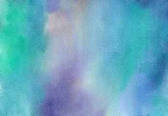 Poster Watercolor texture background Gradient from emerald green to violet blue colors For decoration design print wrapping paper wallpaper Hand painted For Northern lights borealis undersea Space Abstract  © Daria Amber