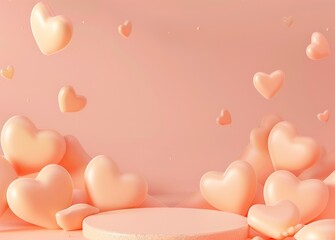 Group of Pink Hearts on Table - obrazy, fototapety, plakaty